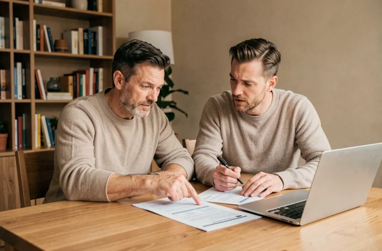 Couple examinant des documents de prêt immobilier à leur table de salle à manger pour financer un projet immobilier