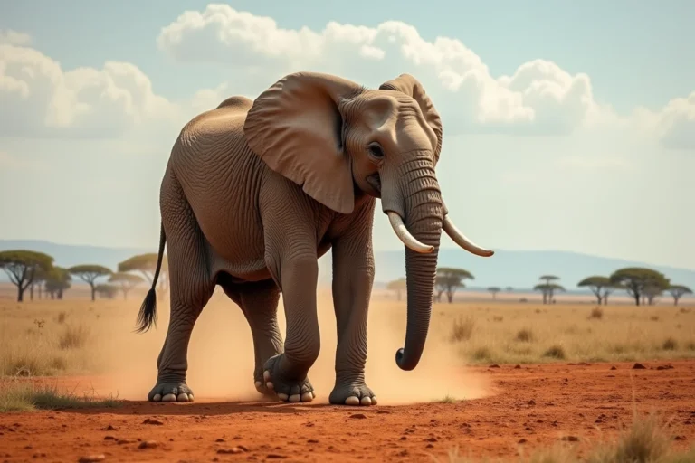 Éléphant africain adulte traversant la savane aride lors d'un safari en Afrique