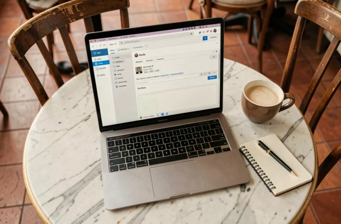 Interface de messagerie Horde SupAgro Montpellier ouverte sur un ordinateur portable dans un café à Rennes