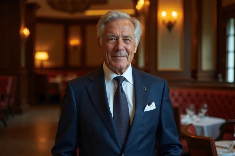 Ken Todd, entrepreneur britannique et mari de Lisa Vanderpump, posant élégamment dans un restaurant de luxe