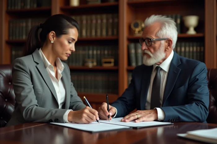 Signature d'un acte de vente immobilière chez le notaire